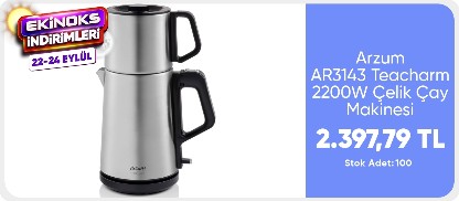 Arzum AR3143 Teacharm 2200W Çelik Çay Makinesi