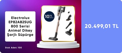 Electrolux EP82AB25UG 800 Serisi Animal Dikey Şarjlı Süpürge, 10 Yıl Motor Garantili