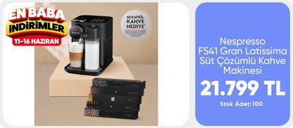 Nespresso F541 Gran Latissima Süt Çözümlü Kahve Makinesi,Siyah