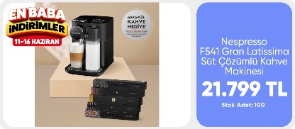 Nespresso F541 Gran Latissima Süt Çözümlü Kahve Makinesi,Siyah