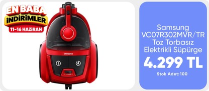 Samsung VC07R302MVR/TR Toz Torbasız Elektrikli Süpürge, Kırmızı