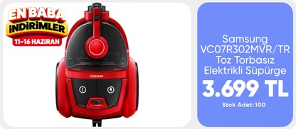 Samsung VC07R302MVR/TR Toz Torbasız Elektrikli Süpürge, Kırmızı