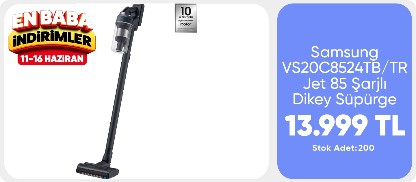 Samsung VS20C8524TB/TR Jet 85 Şarjlı Dikey Süpürge, 210W Emiş Gücü, Dijital Invertör Motor