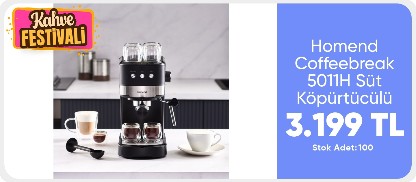 Homend Coffeebreak 5011H Süt Köpürtücülü, 15 Bar Basınçlı Espresso Makinesi 1100W 1,2L