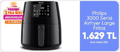 Philips 3000 Serisi Airfryer Large, Rapid Air Teknolojisi 4,1L, 7 Ayarlı Dokunmatik Ekran, Sıcak Tutma Özelliği, HD9243/90