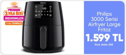 Philips 3000 Serisi Airfryer Large, Rapid Air Teknolojisi 4,1L, 7 Ayarlı Dokunmatik Ekran, Sıcak Tutma Özelliği, HD9243/90