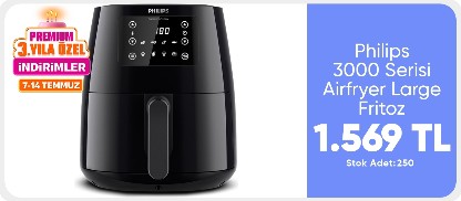 Philips 3000 Serisi Airfryer Large, Rapid Air Teknolojisi 4,1L, 7 Ayarlı Dokunmatik Ekran, Sıcak Tutma Özelliği, HD9243/90