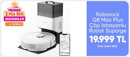 Roborock Q8 Max Plus Çöp Istasyonlu 5500PA Emiş Güçü Akıllı Robot Süpürge - Beyaz