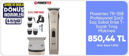 Powertec TR-558 Profesyonel Şarjlı Saç Sakal Ense T-bıçak Tıraş Makinesi