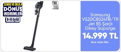 Samsung VS20C8524TB/TR Jet 85 Şarjlı Dikey Süpürge, 210W Emiş Gücü, Dijital Invertör Motor