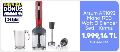 Arzum AR1092 Mano 1700 Watt El Blender Seti - Kırmızı