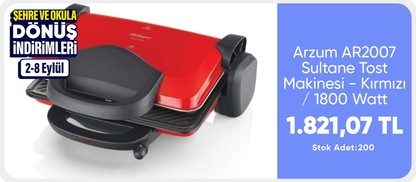 Arzum AR2007 Sultane Tost Makinesi - Kırmızı / 1800 Watt