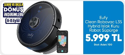 Anker Eufy Clean Robovac L35 Hybrid Islak Kuru Robot Süpürge - Sert Zemin ve Halıya Uygun - iPath Laser Navigasyon - 3200Pa - T2194 (Anker Türkiye Garantili)