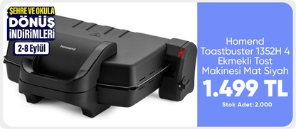 Homend Toastbuster 1352H 4 Ekmekli Tost Makinesi Mat Siyah