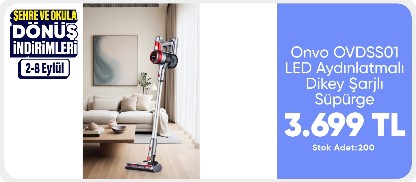 Onvo OVDSS01 LED Aydınlatmalı Dikey Şarjlı Süpürge