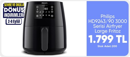 Philips HD9243/90 3000 Serisi Airfryer Large, Rapid Air Teknolojisi 4,1L, 7 Ayarlı Dokunmatik Ekran, Sıcak Tutma Özelliği,