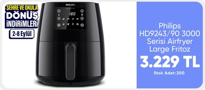 Philips HD9243/90 3000 Serisi Airfryer Large, Rapid Air Teknolojisi 4,1L, 7 Ayarlı Dokunmatik Ekran, Sıcak Tutma Özelliği,