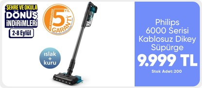 Philips 6000 Serisi Kablosuz Dikey Süpürge, PowerCyclone 11, Aqua Modül ile Kolay Mop, TriActive LED Başlık, 64 Dakika Kullanım Süresi, XC6553/01