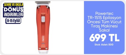 Powertec TR-1515 Lazer-Epilasyon Öncesi Tüm Vücut Tıraş Makinesi Sakal-Ense-Vücut