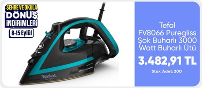 Tefal FV8066 Puregliss 50 gr Sürekli ve 280 gr Şok Buharlı 3000 Watt Buharlı Ütü