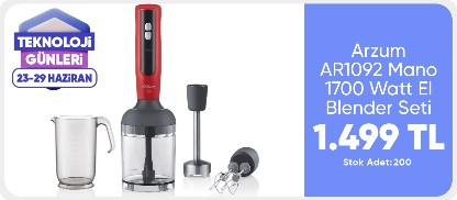 Arzum AR1092 Mano 1700 Watt El Blender Seti - Kırmızı
