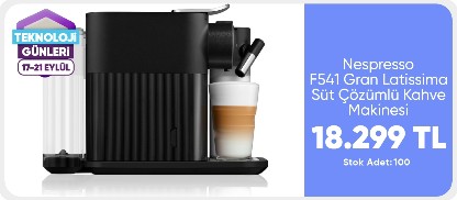 Nespresso F541 Gran Latissima Süt Çözümlü Kahve Makinesi,Siyah