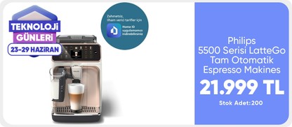 Philips 5500 Serisi LatteGo Tam Otomatik Espresso Makinesi 20 Sıcak ve Soğuk İçecek, Renkli Dokunmatik Ekran, EP5543/80