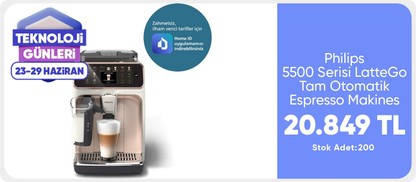 Philips 5500 Serisi LatteGo Tam Otomatik Espresso Makinesi 20 Sıcak ve Soğuk İçecek, Renkli Dokunmatik Ekran, EP5543/80