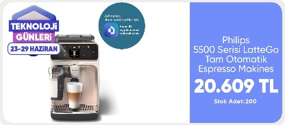 Philips 5500 Serisi LatteGo Tam Otomatik Espresso Makinesi 20 Sıcak ve Soğuk İçecek, Renkli Dokunmatik Ekran, EP5543/80