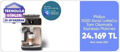 Philips 5500 Serisi LatteGo Tam Otomatik Espresso Makinesi 20 Sıcak ve Soğuk İçecek, Renkli Dokunmatik Ekran, EP5543/80