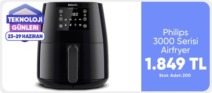 Philips 3000 Serisi Airfryer Large, Rapid Air Teknolojisi 4,1L, 7 Ayarlı Dokunmatik Ekran, Sıcak Tutma Özelliği, HD9243/90