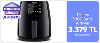 Philips 3000 Serisi Airfryer Large, Rapid Air Teknolojisi 4,1L, 7 Ayarlı Dokunmatik Ekran, Sıcak Tutma Özelliği, HD9243/90