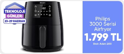 Philips 3000 Serisi Airfryer Large, Rapid Air Teknolojisi 4,1L, 7 Ayarlı Dokunmatik Ekran, Sıcak Tutma Özelliği, HD9243/90
