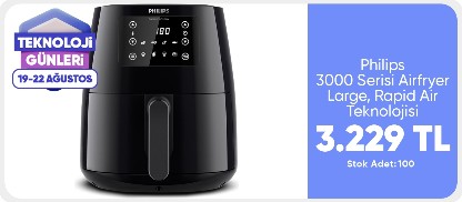 Philips HD9243/90 3000 Serisi Airfryer Large, Rapid Air Teknolojisi 4,1L, 7 Ayarlı Dokunmatik Ekran, Sıcak Tutma Özelliği,