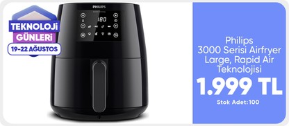 Philips HD9243/90 3000 Serisi Airfryer Large, Rapid Air Teknolojisi 4,1L, 7 Ayarlı Dokunmatik Ekran, Sıcak Tutma Özelliği,