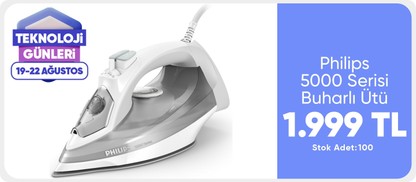 Philips 5000 Serisi Buharlı Ütü, 2400W, 160 g Şok Buhar, SteamGlide Plus Taban, Dikey Buhar Püskürtme, DST5010/10