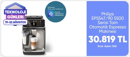 Philips EP5547/90 5500 Serisi LatteGo Tam Otomatik Espresso Makinesi 20 Sıcak ve Soğuk İçecek, QuickStart, SilentBrew, Dokunmatik Ekran,