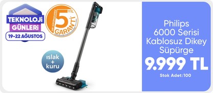 Philips 6000 Serisi Kablosuz Dikey Süpürge, PowerCyclone 11, Aqua Modül ile Kolay Mop, TriActive LED Başlık, 64 Dakika Kullanım Süresi, XC6553/01