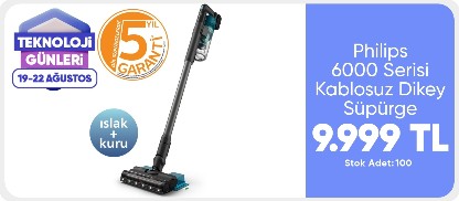 Philips 6000 Serisi Kablosuz Dikey Süpürge, PowerCyclone 11, Aqua Modül ile Kolay Mop, TriActive LED Başlık, 64 Dakika Kullanım Süresi, XC6553/01