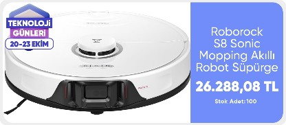 Roborock S8 Sonic Mopping Akıllı Robot Süpürge S8 Beyaz