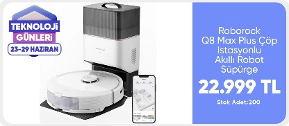 Roborock Q8 Max Plus Çöp Istasyonlu 5500PA Emiş Güçü Akıllı Robot Süpürge - Beyaz