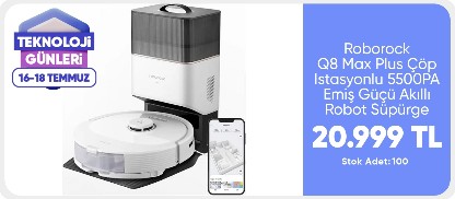 Roborock Q8 Max Plus Çöp Istasyonlu 5500PA Emiş Güçü Akıllı Robot Süpürge - Beyaz