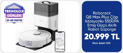 Roborock Q8 Max Plus Çöp Istasyonlu 5500PA Emiş Güçü Akıllı Robot Süpürge - Beyaz
