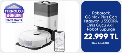 Roborock Q8 Max Plus Çöp Istasyonlu 5500PA Emiş Güçü Akıllı Robot Süpürge - Beyaz