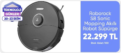 Roborock S8 Sonic Mopping Akıllı Robot Süpürge S8 Siyah