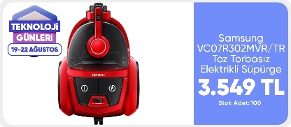 Samsung VC07R302MVR/TR Toz Torbasız Elektrikli Süpürge, Kırmızı