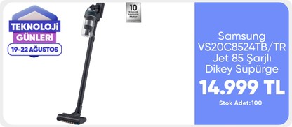 Samsung VS20C8524TB/TR Jet 85 Şarjlı Dikey Süpürge, 210W Emiş Gücü, Dijital Invertör Motor
