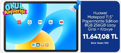 Huawei Matepad 11.5" Papermatte Edition 8GB 256GB Uzay Grisi + Klavye