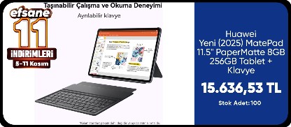 Huawei Yeni (2025) MatePad 11.5" PaperMatte 8GB 256GB Tablet + Klavye