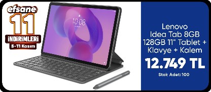 Lenovo Idea Tab 8GB 128GB 11" Tablet + Klavye + Kalem ZAFR0284TR